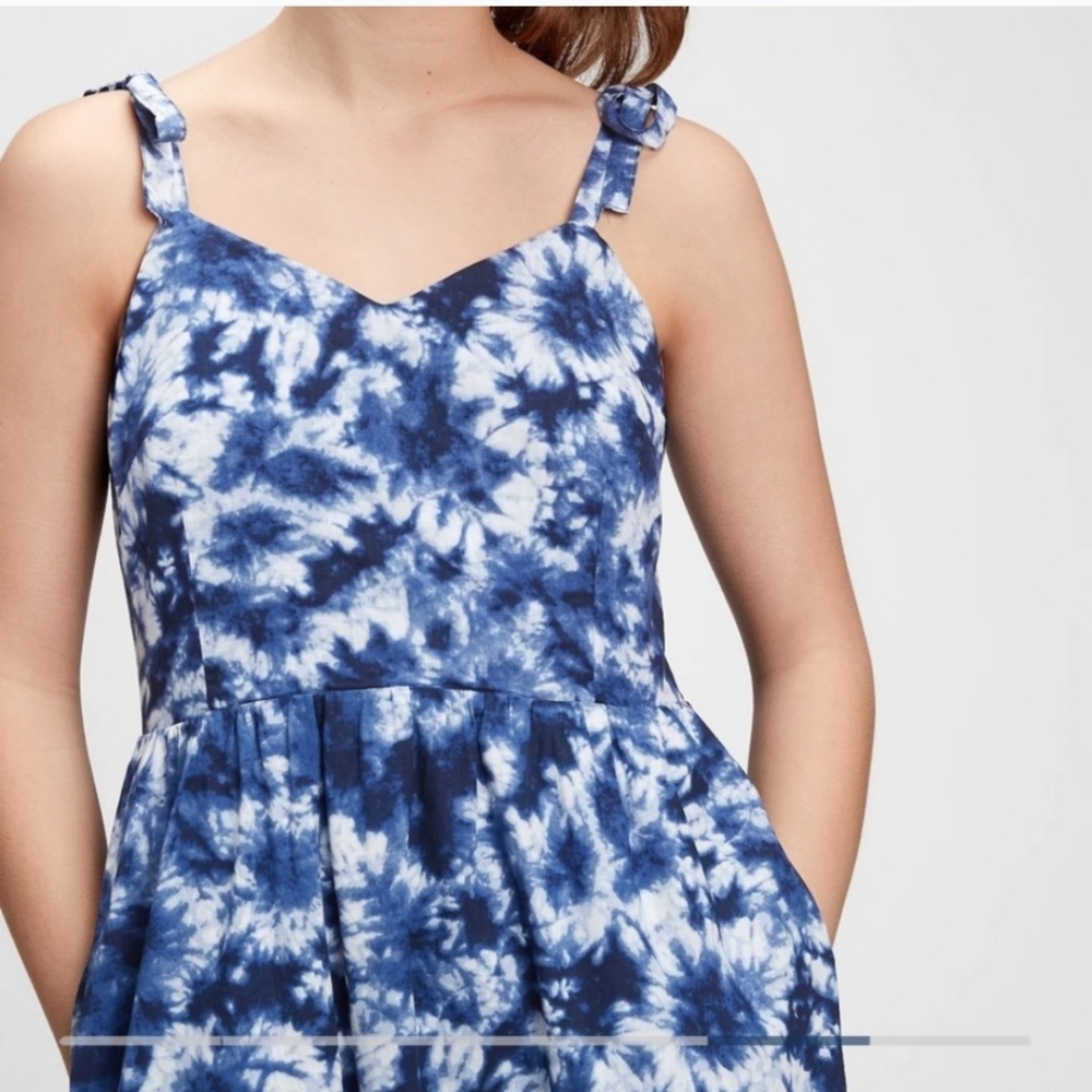 GAP Blue Tie Dye Midi Dress Size 4 - Picture 2 of 9